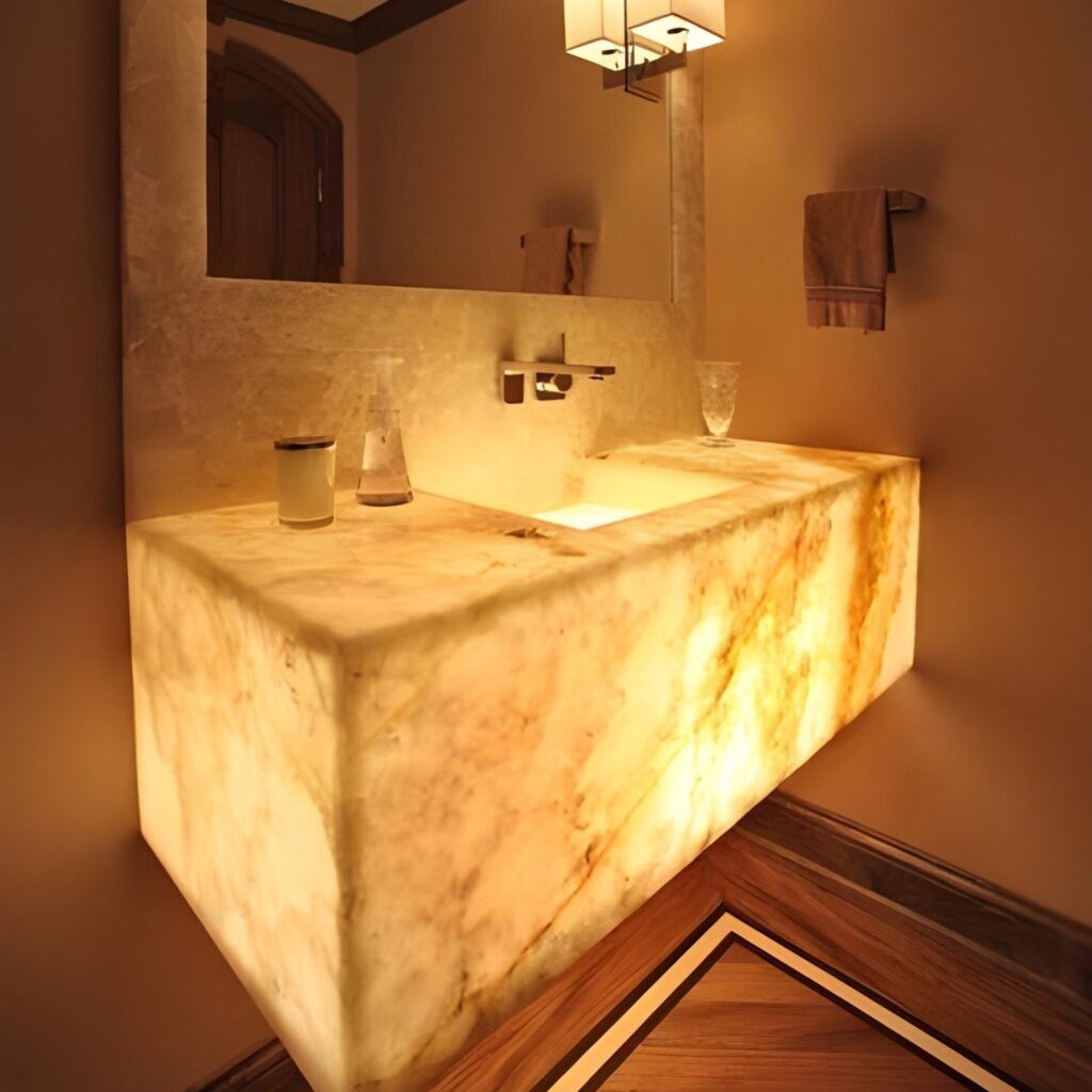 Honey Onyx Bathroom with Light