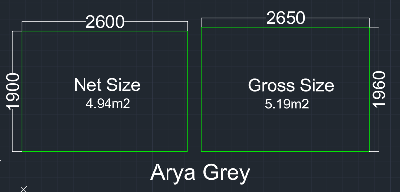 Arya Grey Slab Sizes