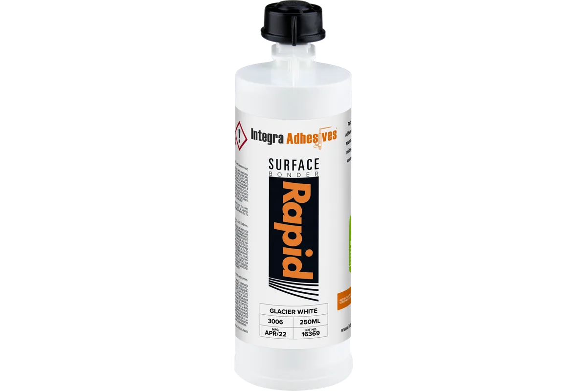 Integra Surface Bonder RAPID 250ml stone adhesive cartridge shown in Glacier White